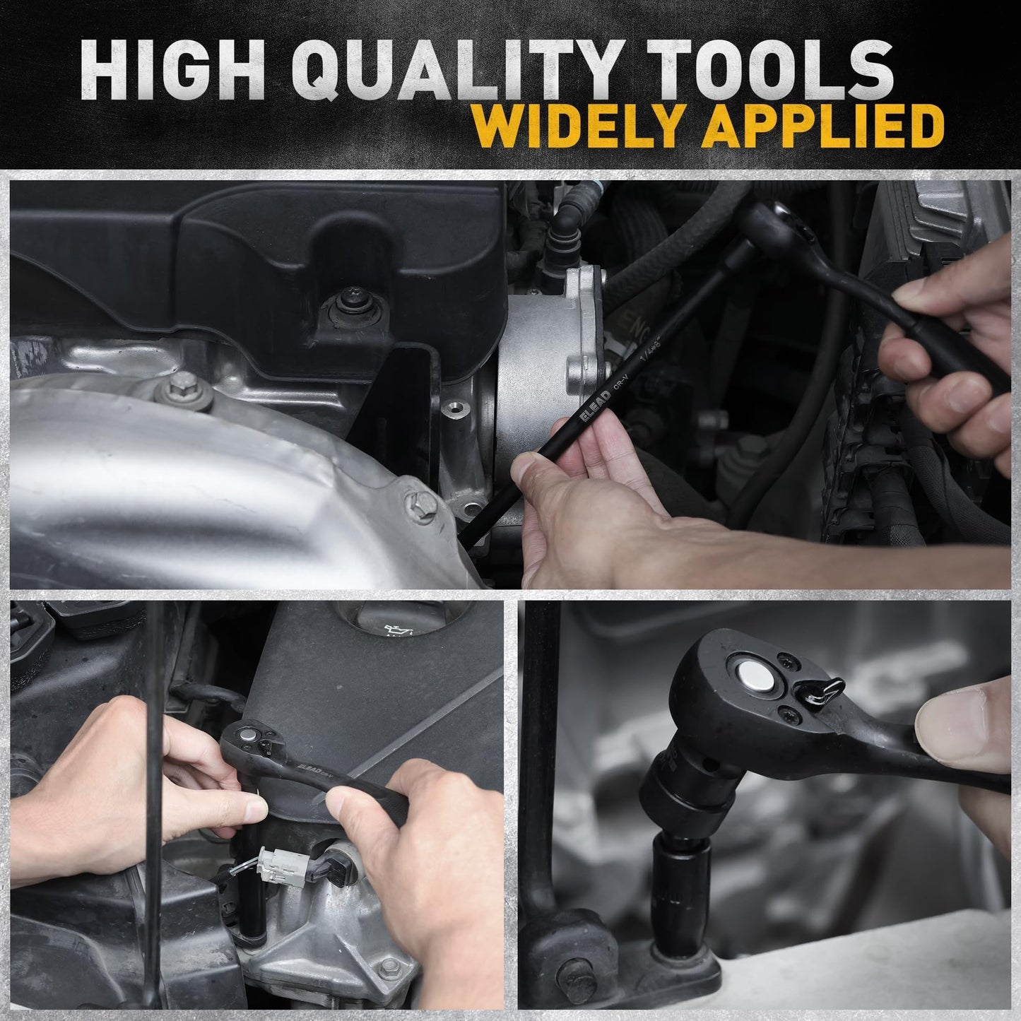ELEAD 1/4" Drive Impact Socket Set, 56-Piece Standard SAE (5/32 to 9/16 inch) and Metric (4-15mm) Size, Deep & Shallow, 6 Point, Cr-V, 72-Tooth Ratchet Handle, Extension Bar, Universal Joint