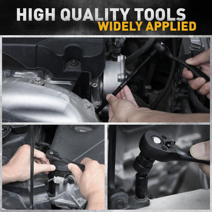 ELEAD 1/4" Drive Impact Socket Set, 56-Piece Standard SAE (5/32 to 9/16 inch) and Metric (4-15mm) Size, Deep & Shallow, 6 Point, Cr-V, 72-Tooth Ratchet Handle, Extension Bar, Universal Joint