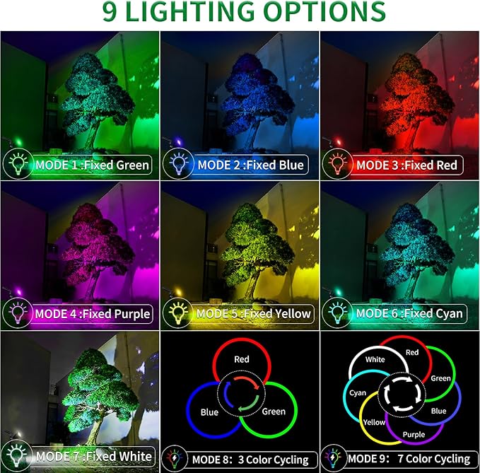 JSOT 2 Pack Halloween Color Solar Spot Light for Yard, RGB Solar Light Outdoor Waterproof Color Changing Spotlight Landscape Uplighting with 9 Lighting Options Decor for Backyard Walkway Tree Lawn