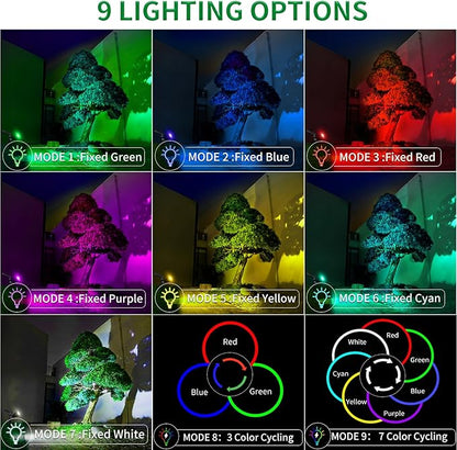 JSOT 2 Pack Halloween Color Solar Spot Light for Yard, RGB Solar Light Outdoor Waterproof Color Changing Spotlight Landscape Uplighting with 9 Lighting Options Decor for Backyard Walkway Tree Lawn