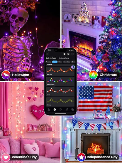 Smart Color Changing Christmas Lights with Remote & APP, 142FT 400 LED RGB Dimmable Christmas String Lights, Waterproof Fairy Twinkle Light for Indoor Outdoor Xmas Tree Wedding Holiday Decorations