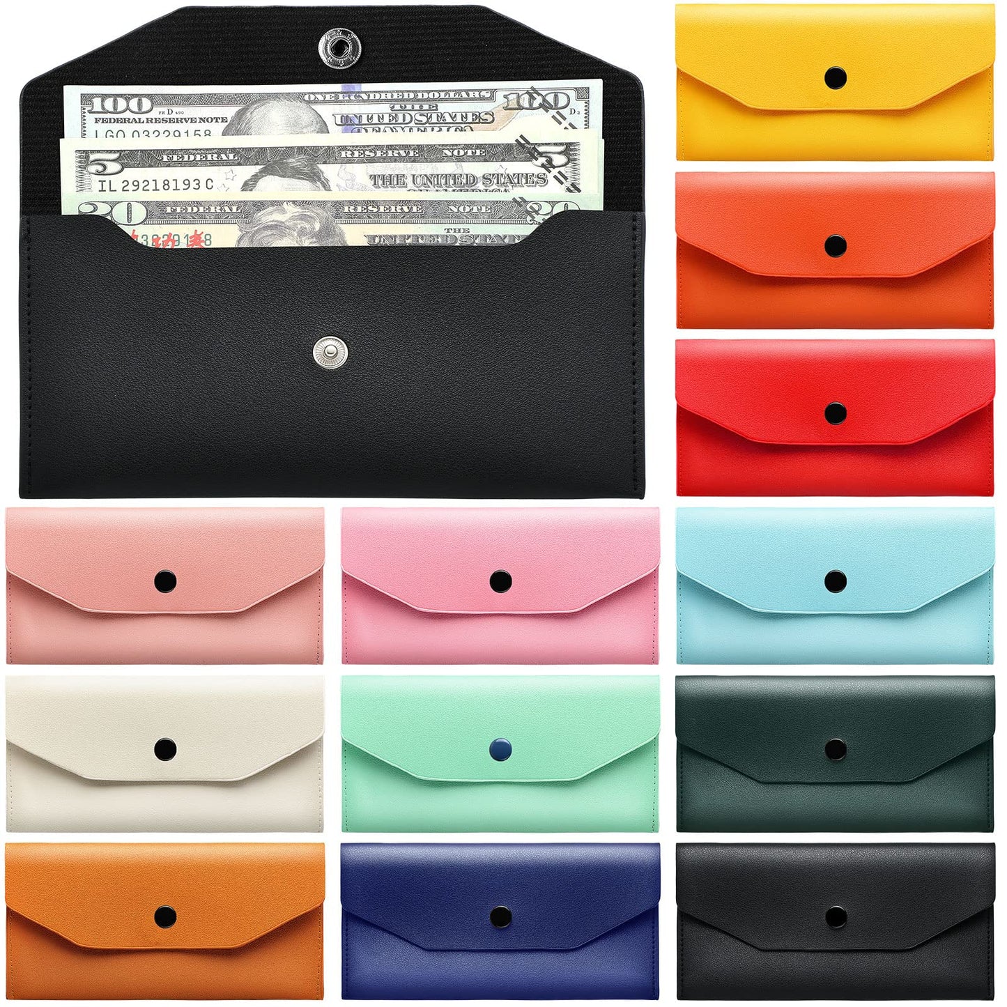 Kacctyen 12 Pcs Leather Cash Envelope Wallet Cash Wallet Envelope PU Leather Retro colored Money Pouch Bag Reusable Check Budget Money Purse for Women Saving Bill Planner Receipts Waterproof Holder
