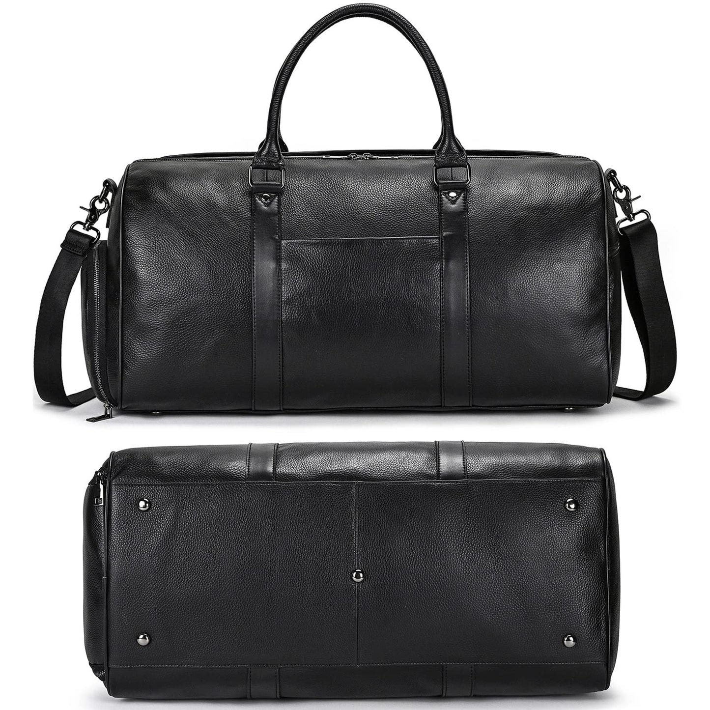 Genuine Leather Travel Duffel Bags for Men and Women Overnight Weekend Leather Bags Sports Gym Duffle, 9428 Black