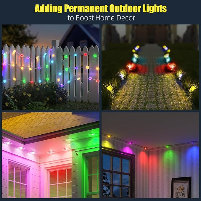 Permanent Outdoor Lights, 200ft RGB+IC Smart LED Eaves Lights, IP67 Waterproof Outdoor Decor with App/Remote Control for Halloween, Christmas, Holiday, Daily, Party