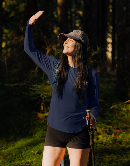 Women's Sun Shirts UPF 50+ Long Sleeve UV Protection Shirt Lightweight Quick Dry Workout Hiking Tops for Women(Navy,XXL)