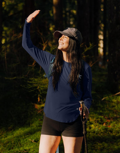 Women's Sun Shirts UPF 50+ Long Sleeve UV Protection Shirt Lightweight Quick Dry Workout Hiking Tops for Women(Navy,M)
