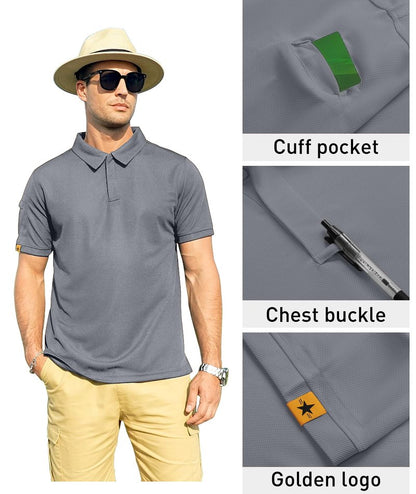 ZITY Mens Polo Shirt Short Sleeve Sports Tactical T-Shirt Athletic Golf Polos Daily Casual Stylish Collared Shirts for Men Light Grey Large
