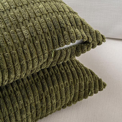 Fancy Homi 1 Pack Boho Moss Green Decorative Throw Pillow Covers 12x24 Inch for Couch Bed Sofa, Rustic Modern Farmhouse Home Decor, Soft Plush Corduroy Cute Rectangle Cushion Case 30x60 cm