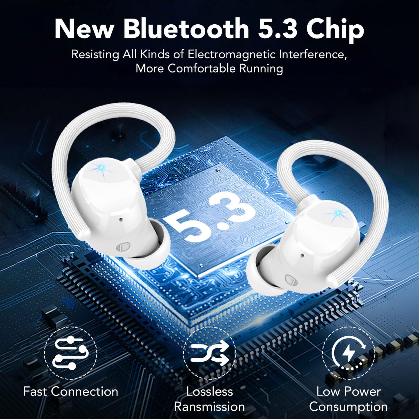 Wireless Earbuds, Bluetooth Headphones 80Hrs Deep Bass Playtime with LED Display, Sport Earphones with ENC Noise Cancelling Mic, IPX7 Waterproof Over-Ear Ear Buds with Earhooks for Workout/Running