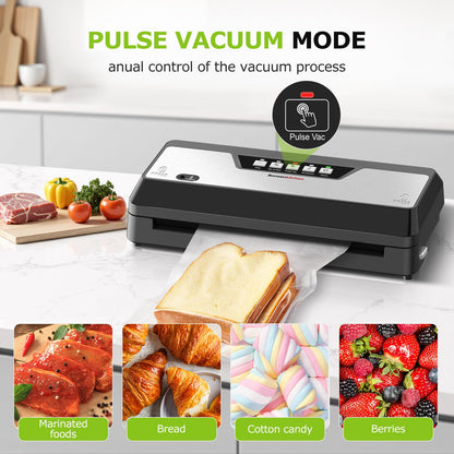 Bonsenkitchen Vacuum Sealer Machine, Built-in Cutter | Multifunctional Food Sealer for Sous Vide & Meal Prep, 5 Pre-Cut Bags, Black