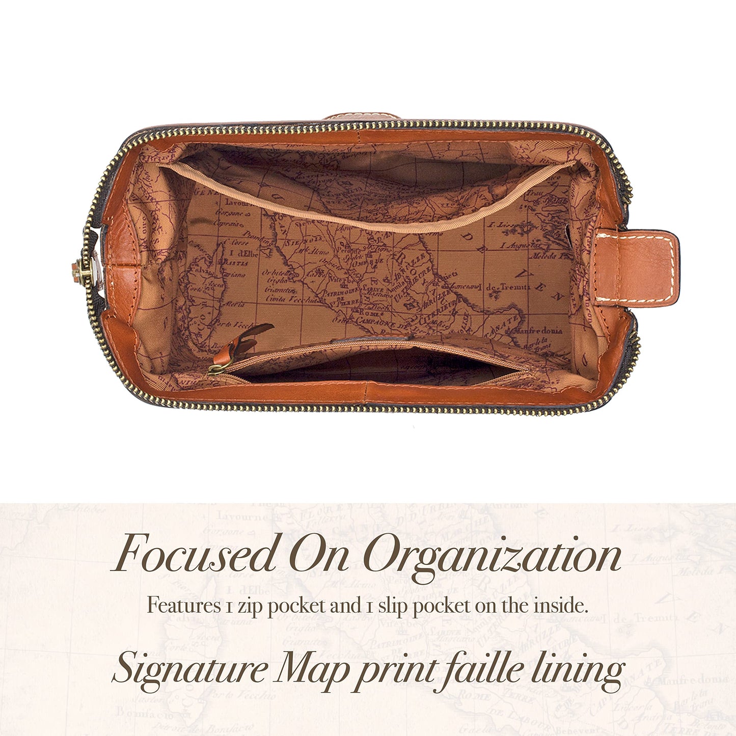Patricia Nash Travel Toiletry Bag for Men - Heritage Leather Travel Case, Dopp Kit for Men, Full Grain Handcrafted Leather, Toiletry Bag, Stylish Travel Case, Brushed Brass Hardware, Zipper Closure