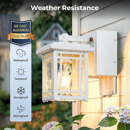 Porch Light with GFCI Outlet, White Dusk to Dawn Light Fixture, Outdoor Wall Light Wall Mount, Waterproof Exterior Wall Sconce Outside Lantern, 100% Aluminum Outdoor Garage Lights for Coach