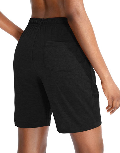 G Gradual Women's 7" Shorts with Deep Pockets Elastic Waist Bermuda Jersey Long Shorts for Woman Lounge Walking (Black,7",XL)