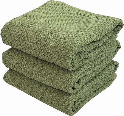 Serafina Home Dark Sage Green Kitchen Hand Dish Towels: Oversized 28" x 18"
