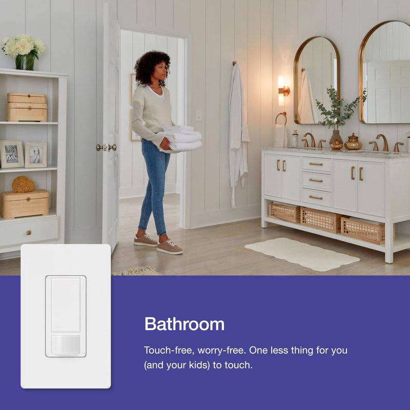 Lutron Maestro Motion Sensor Light Switch Indoor for Bathroom, Garage, Laundry Room, Any Bulbs, Occupancy Vacancy Sensor, Single-Pole, MS-OPS2H-2-WH, White (2 Pack)