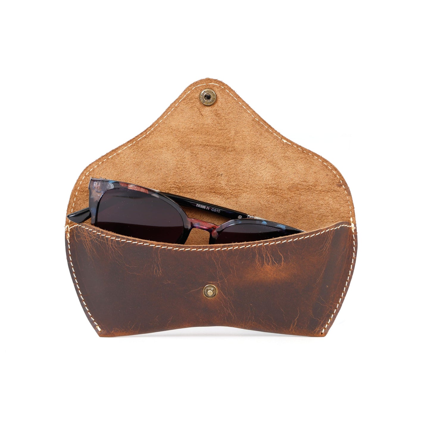 Genuine Leather Sunglass Cases, Portable - Slim Eyeglass, Glasses Holder for Men & Women with Button-Closure Sunglass Organizer for Travel & Outdoor (Brown)