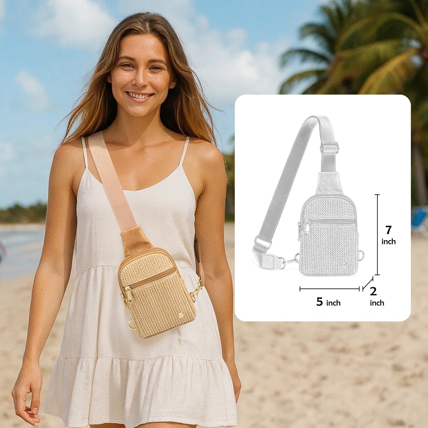Straw Crossbody Bag for Women Travel Woven Raffia Sling Purse Beach Gifts Hawaii Vacation Christmas Summer Cross Body Purse
