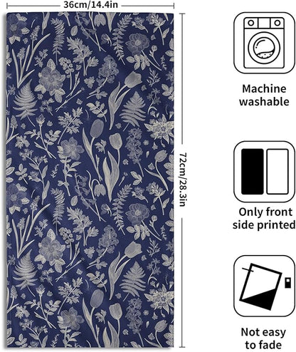 Blue Spring Floral Hand Towels for Bathroom Set of 2 Flower Leaves Vintage