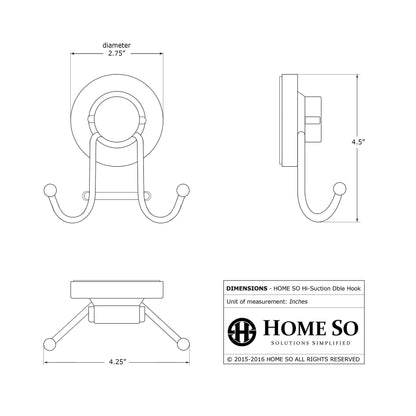 HOME SO Suction Cup Hooks for Shower & Bathroom Towel Holder 2-Pack – Suction Cups Hooks for Hanging Towels, Robes, & Coats - Tiles, Glass Door or Mirror – Shower and Towel Hooks - Bronze, Stainless