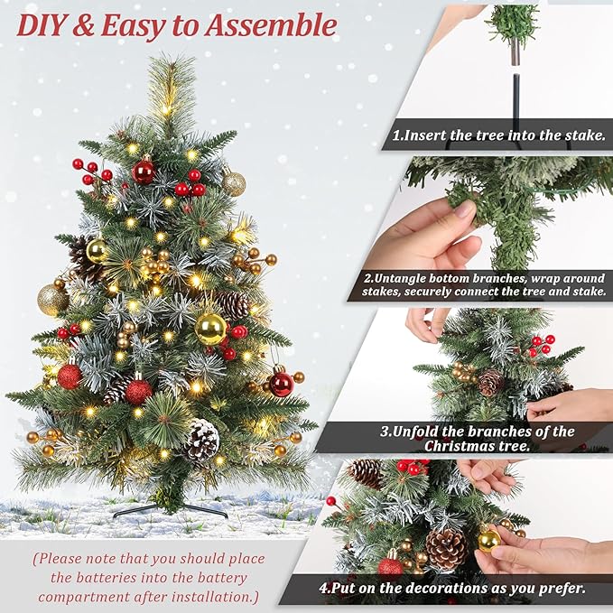 Set of 2 Outdoor Pathway Christmas Trees with Lights, Frosted Twinkle Small Easy Christmas Tree for Driveway, Entrance, Urn & Pot Filler, Front Porch, Yard, Garden Outside Holiday Decoration