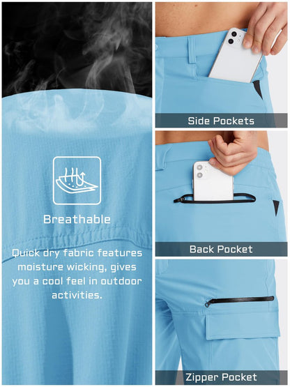 TACVASEN Mens 10" Hiking Shorts Golf Outdoor Lightweight Quick Dry Summer Casual Dress Fishing Shorts with Zipper Pockets Sky Blue 34
