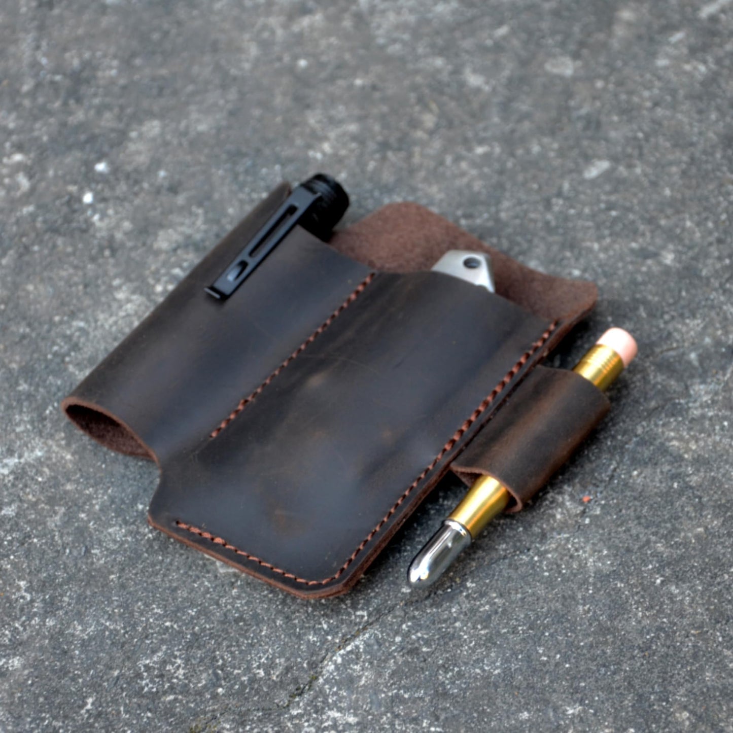 YIYUS Genuine Leather Multitool Sheath Organizer, Leather EDC Pouch for Men, Belt Holder Mini Leather Pocket, Flashlight Holder, Pen Holder, Sheath Holster Darkbrown