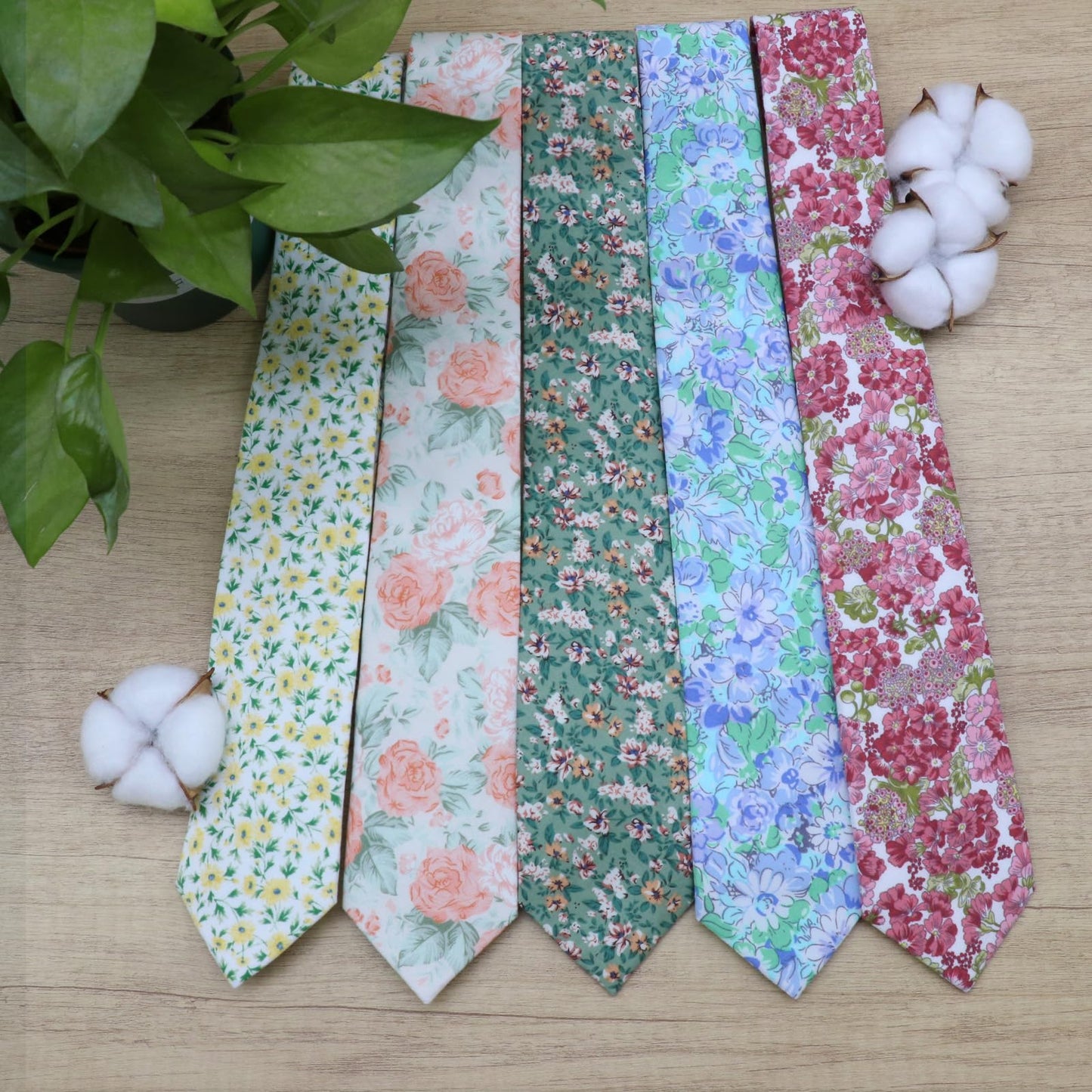 GHTIYLP Cotton Floral Ties for Men 2.56" Men's Skinny Tie Linen Flower Printed Neck Tie for Wedding Dating Party (Pink Peony)