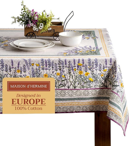 Maison d' Hermine Table Cloth Rectangle Table 100% Cotton 54 x 72 Inches Tablecloth Reusable Decorative for Dining Room, Farmhouse, Home, Party, Festive & Wedding Spring Summer - Fanny Lavender