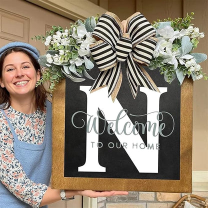16'' Personalized Last Name Welcome Sign, Door Wreaths for Front Door Outside, Spring Wreath for Front Door Decor, Farmhouse New Home Gifts for Home (N)