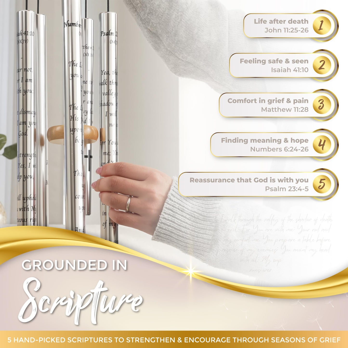 Living Hope Christian Memorial Wind Chimes for Loss of Loved One - Beautifully Packaged Sympathy Wind Chimes for Outside with Sympathy Card & Floral Keepsake - Religious Memorial Gifts for Loss (32")
