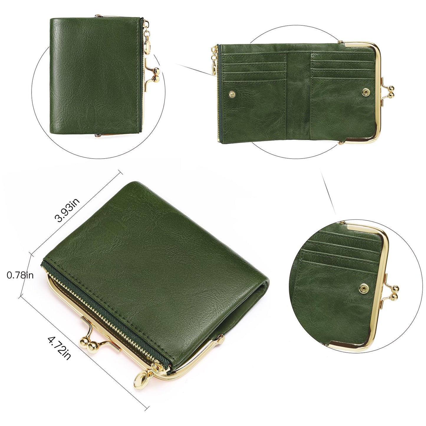 RNIEGA Wallet Women Small RFID Blocking Bifold Leather Wallets for Women Vintage Coin Purse With Zipper and Kiss Lock