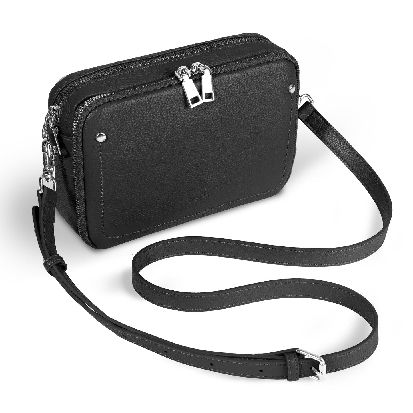 befen Genuine Leather Crossbody Bags for Women, Purses with Built in RFID Wallet Woman Camera Shoulder Bag Handbags Anti Theft Black Cross Over body Purses with Adjustable Strap