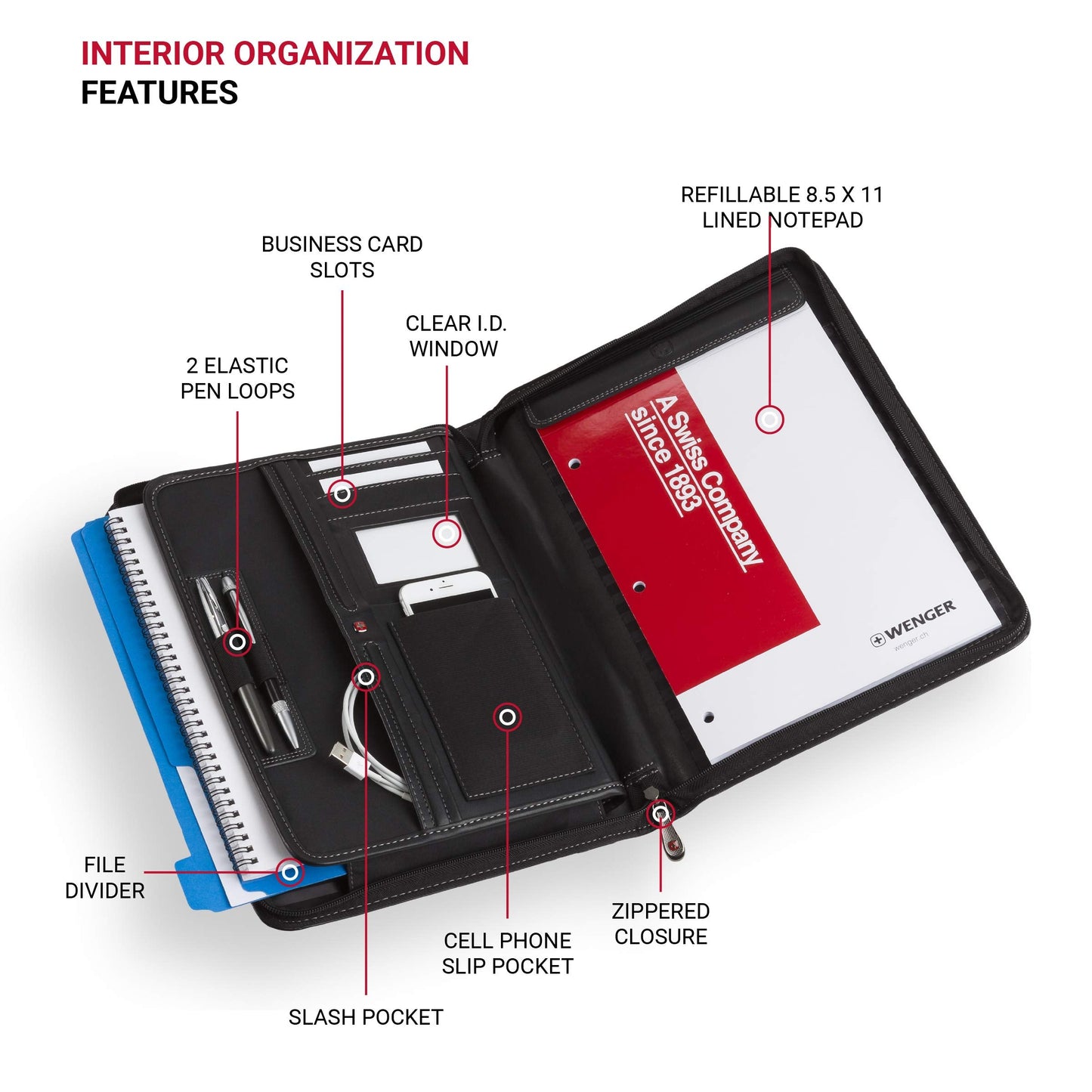 Wenger Concept Zippered Padfolio, Padded Document Organizer, Black