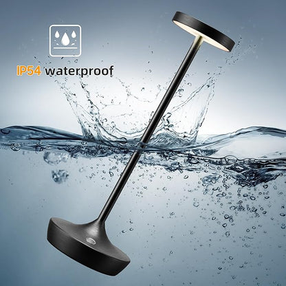 Cordless Table Lamp Rechargeable - 6000mAh LED Battery Operated Table Light - Portable Touch Dimmable Outdoor Waterproof Table Lamps for Patio Restaurant Dining (Black)