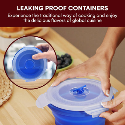 Vdomus Collapsible Food Storage Containers - Leak Proof, Microwave Safe - 40.5oz/1.2L Airtight Silicone Food Containers - Meal Prep Collapsible Bowls with Lids - Set of 3 - Green