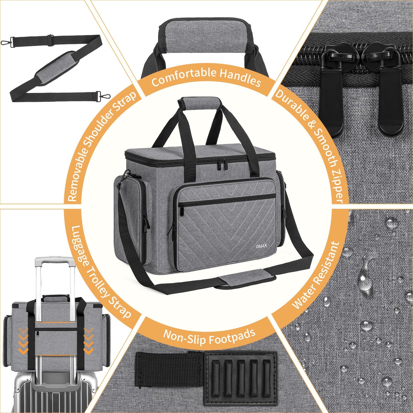 GMAK Sewing Machine Carrying Case, Sewing Machine Tote Bag with Removable Padding Pad, Universal Carrying Tote Storage Bags Stitching Case with Pockets for Most Standard Brother, Singer, Janome