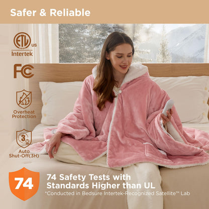 Bedsure Heated Blanket Wearable Shawl - Electric Wrap Poncho Blanket Hoodie for Adult, Birthday Gifts for Mom Women, Sherpa Heating Throw with 4 Time Settings & 6 Heat Settings, 55x64 inches, Grey