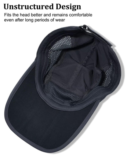 GADIEMKENSD UPF 50+ Foldable Baseball Cap with Long Brim, Cooling Running Hat Quick Drying Breathable Mesh, Water-Repellent, Suitable for Golf Tennis Sports Travel Dark Grey