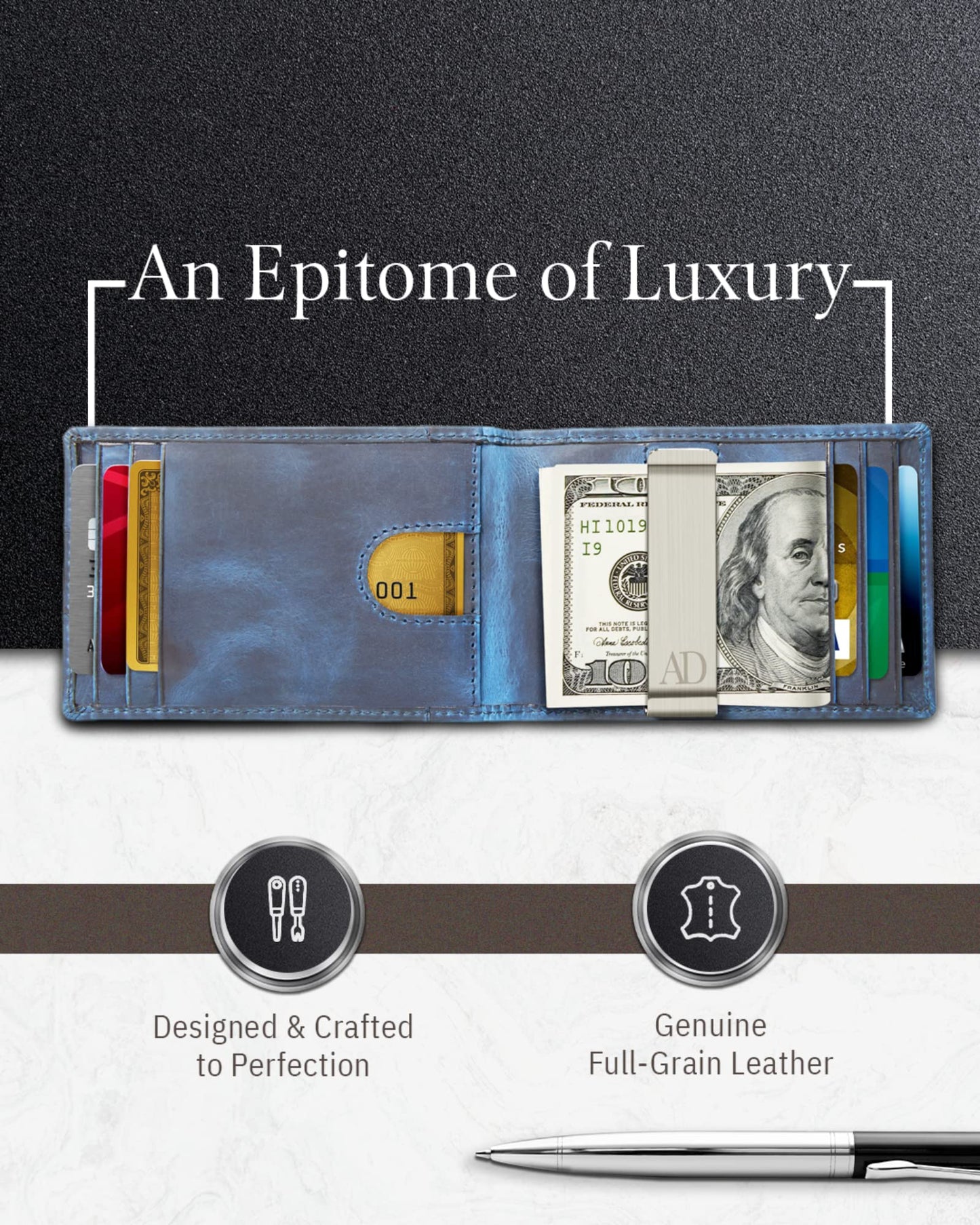Access Denied Real Leather Wallets For Men - Money Clip Bifold Wallet RFID Front Pocket Thin Minimalist Mens Wallet Credit Card Holder