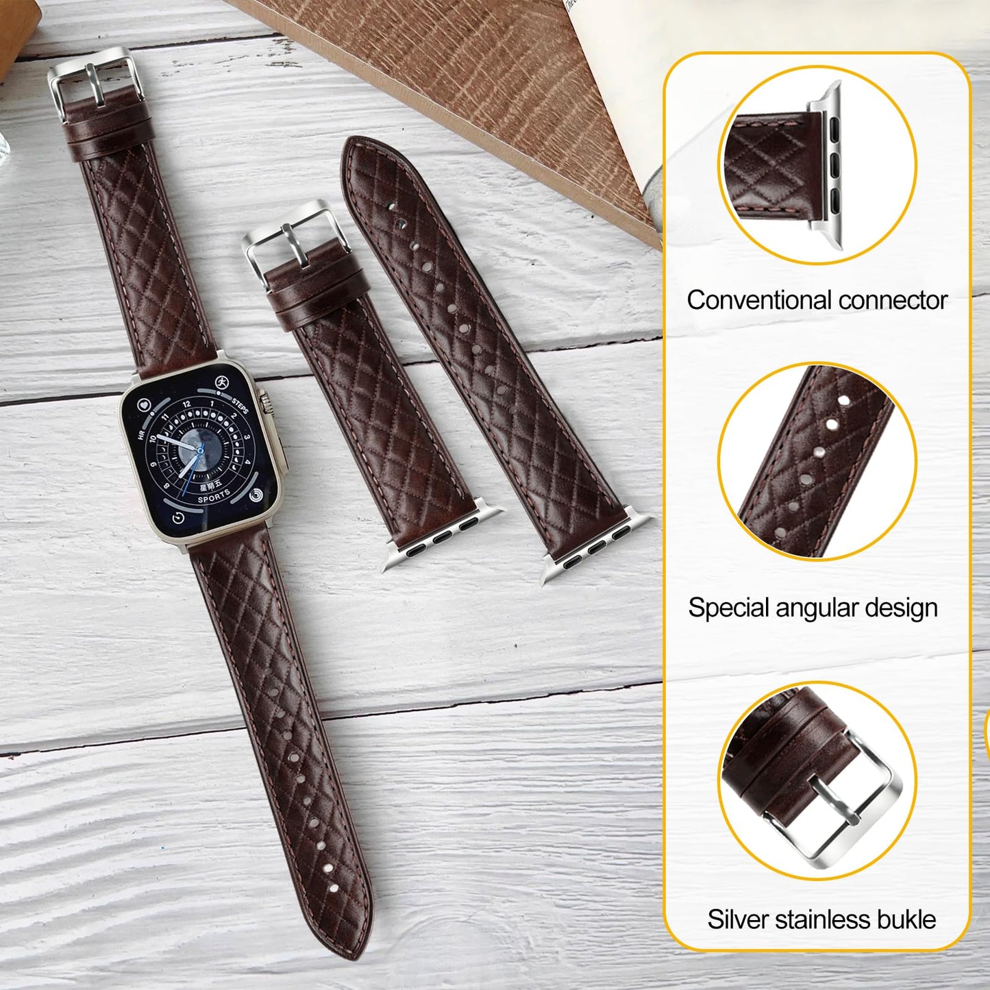 Women Genuine Lether Watch Band for Apple Watch, Dressy Soft Leather Watch Strap for Small Wrist, Compatible with Apple Watch Series 11 10 9 8 7 6 SE Ultra 3 2 1 38mm 40mm 41mm 42mm 44mm 45mm 46mm 49mm