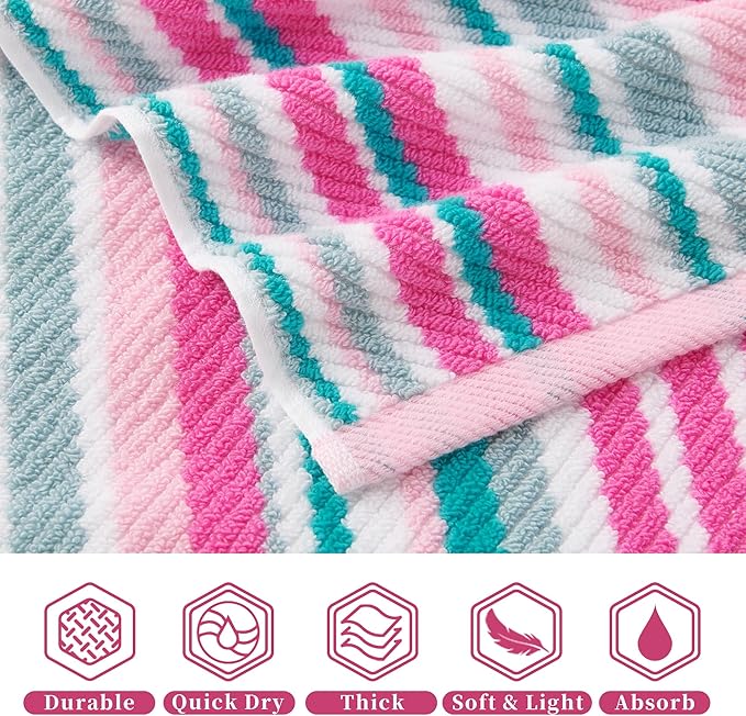 VOOVA & MOVAS Pink Soft Washcloths Set, Wash Cloth 13" x13, Striped Absorbent