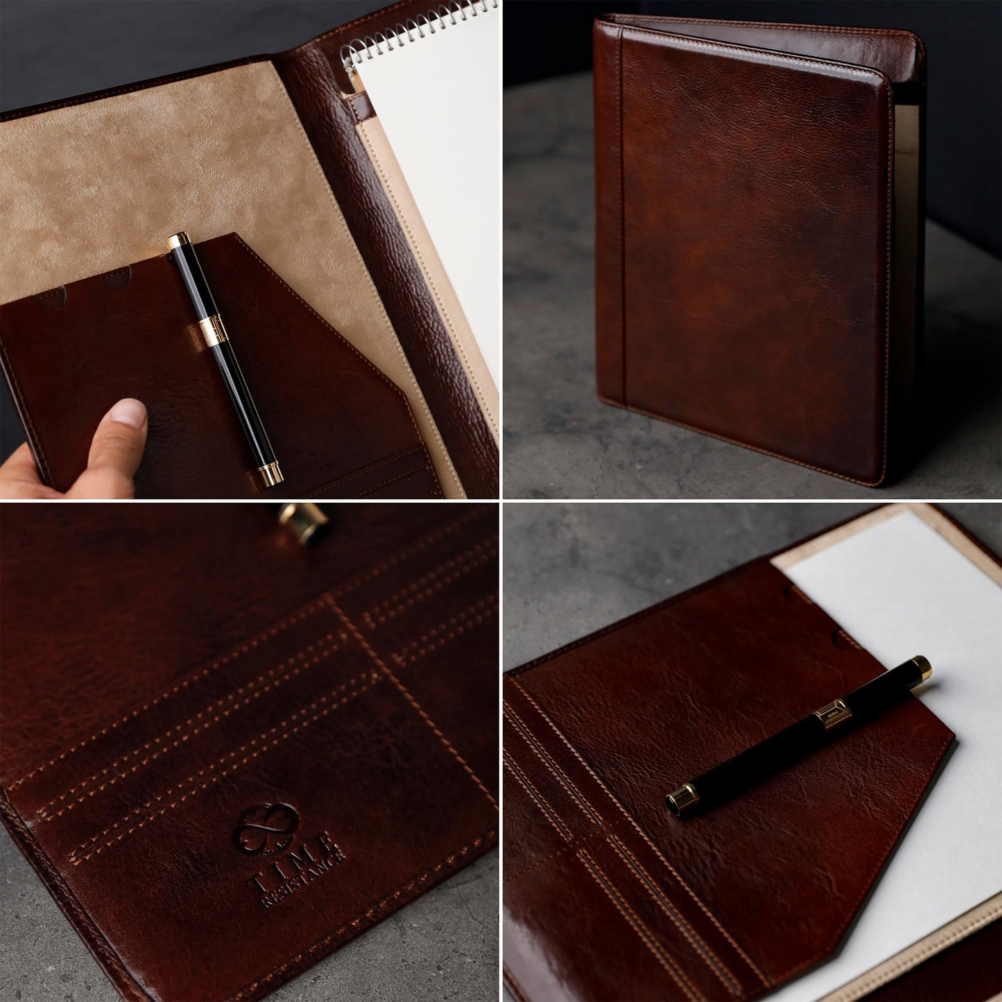 Time Resistance Leather Portfolio – Tablet size Leather Document Case – Small Briefcase Made in Italy (Brown)