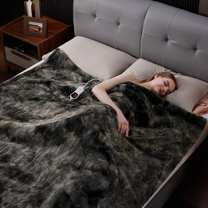 Guohaoi Heated Blanket Electric Throw, Soft Faux Rabbit Fur Electric Blanket with 10 Heating Levels 5 Sitting Timer Auto Off, Cozy Warm Heating Blankets, Machine Washable(72"×84" Dark Grey)