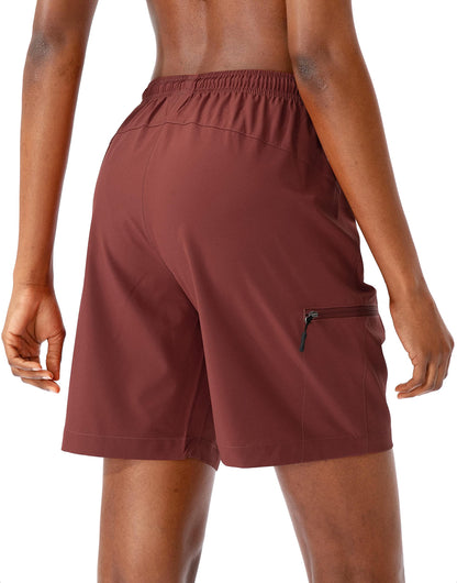 SANTINY Women's 5''/ 7''/9'' Hiking Cargo Shorts Quick Dry Lightweight Summer Shorts for Women Athletic Golf Zipper Pockets(Maroon_L)