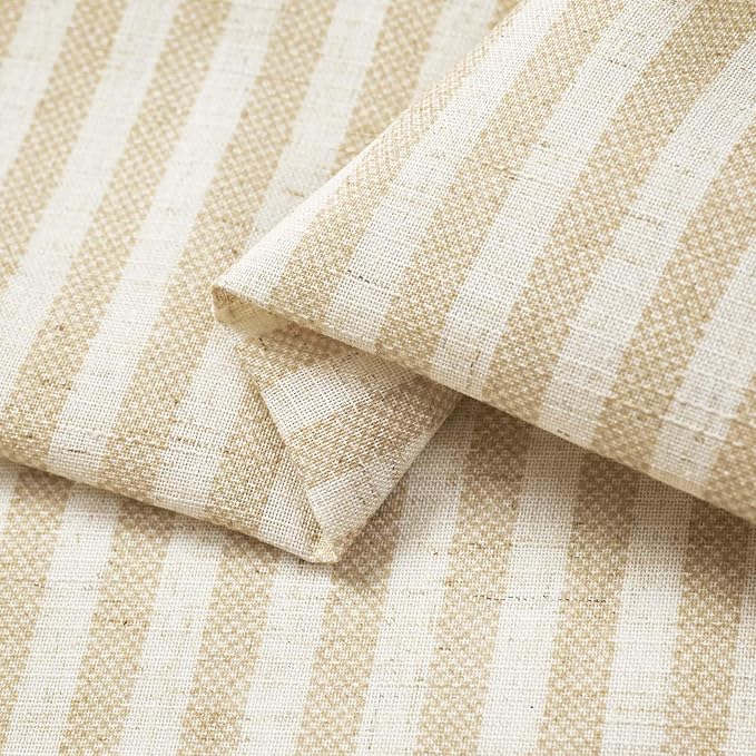 jinchan Tab Top Linen Kitchen Curtains 36 Inches Striped Tier Curtains Farmhouse Modern Cafe Style Small Window Treatments Airy Light Filtering Rod Pocket for Living Room Bathroom 2 Panels Beige