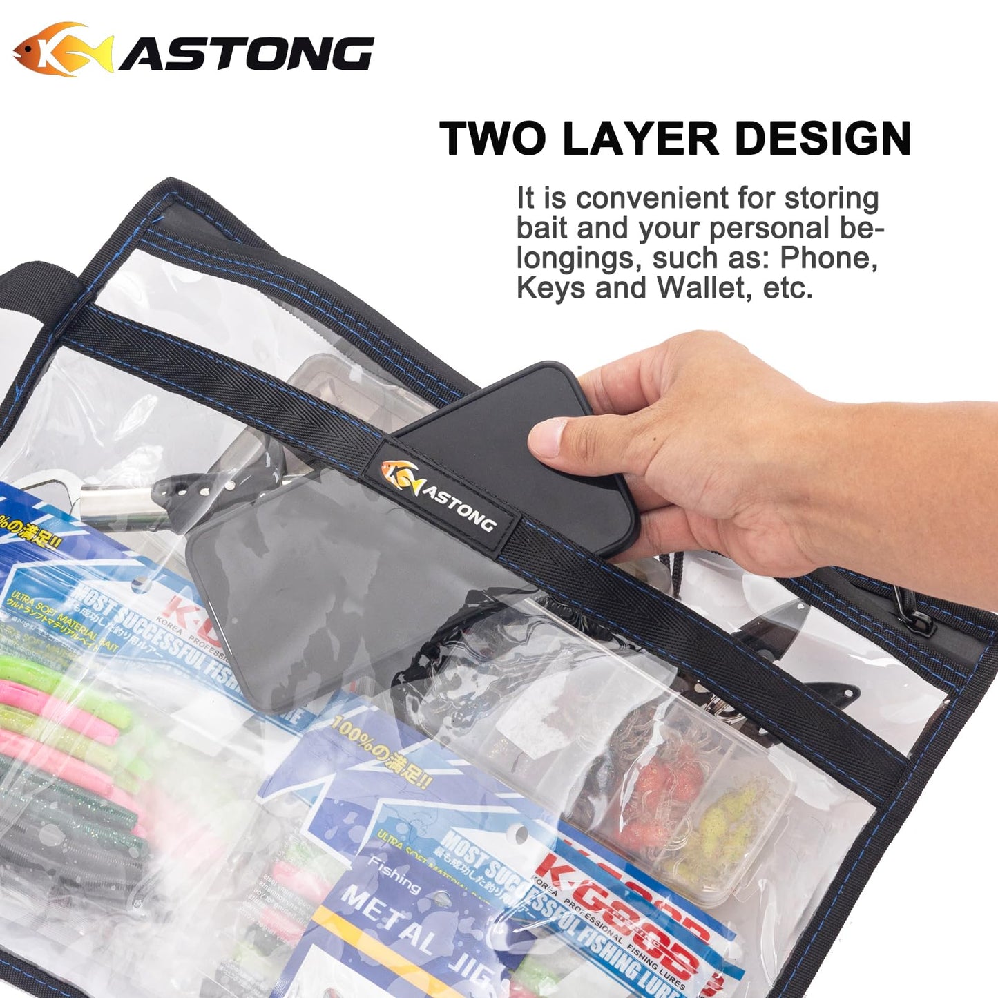 KASTONG 2 Layer Water-resistant Fishing Bait PVC Clear Storage Bag BaitShield Tackle Bag Storage for Bait Tackle Lures Soft Plastics and Fishing Gear Large Capacity 2 Size (4Pcs Medium)
