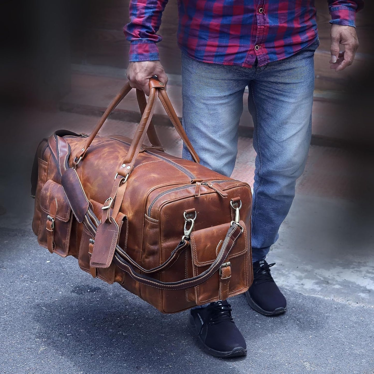 Large duffel bags for men holdall leather travel bag overnight gym sports weekend bag 32 Inch