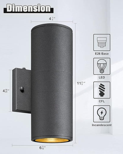 Ken & Ricky Dusk to Dawn Outdoor Lighting,Outdoor Wall Sconce Lights, Black Exterior Lighting Fixtures,Cylinder Outdoor Light Fixtures for House Garage Front Door Patio Entryway 2 Pack
