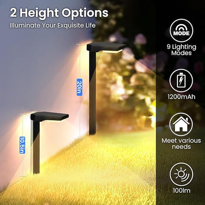 Solar Lights Outdoor, 2Pack Smart Pathway Lights with Color Changing &Sync, 9Modes (Warm/Cool White,RGB) for Driveway,Walkway,Garden,Yard,Fence,Patio,Lawn,Step Waterproof