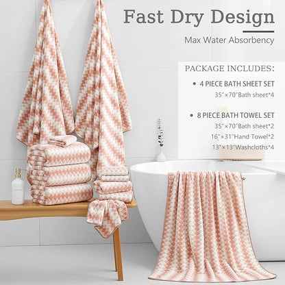 4 Piece Extra Large Bath Towel Set Oversized Bath Sheet 35"x70" Bathroom Towel